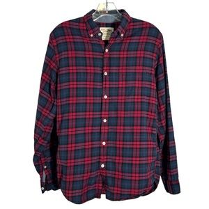 J. Crew Women's Red/Blue Plaid Brushed Cotton Long Sleeved Button Down in Size S